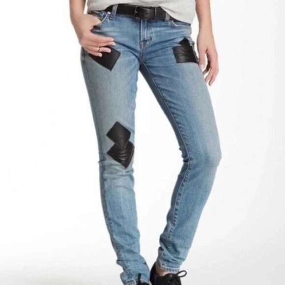TEXTILE Elizabeth and James Skinny Neil Low-Rise Jeans with Leather Patches - Picture 1 of 7